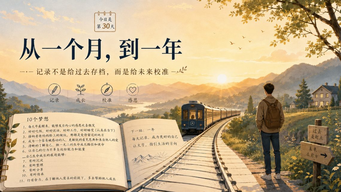 一条延伸向远方的时光轨迹线，温暖水彩风格