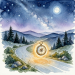 watercolor style starry road with compass